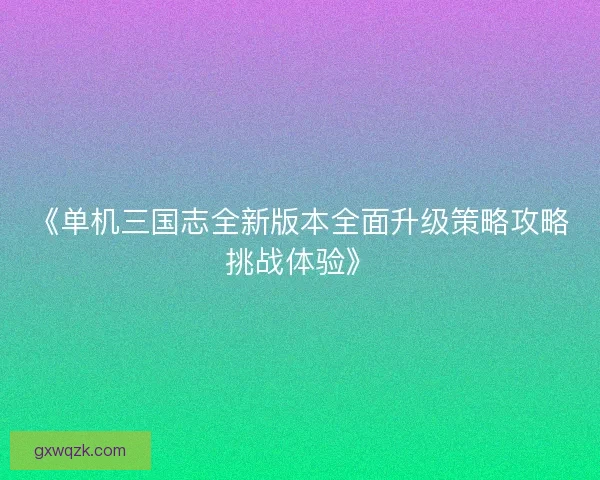 《单机三国志全新版本全面升级策略攻略挑战体验》
